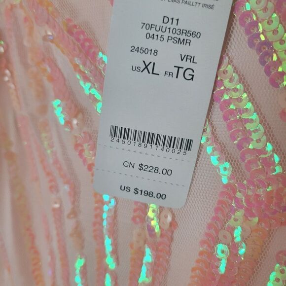 $198 NEW XL BEBE PEACH PINK TULLE SEQUIN SLEEVELESS FIT FLARE MINI DRESS NWT - Picture 5 of 11
